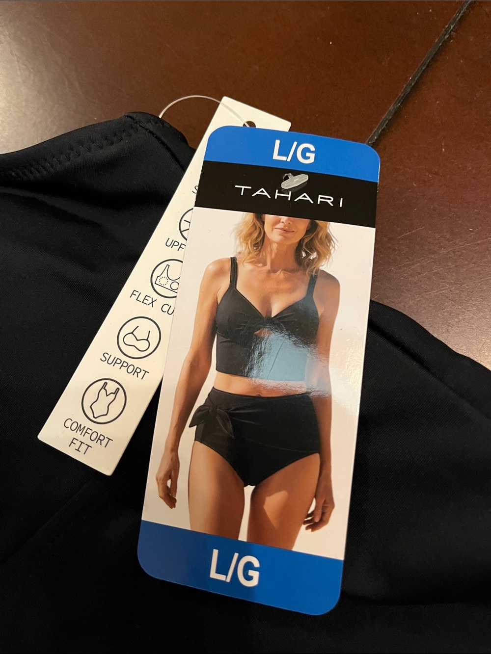 Tahari Black Two-Piece Tie-Front tankini Set - Picture 2 of 8